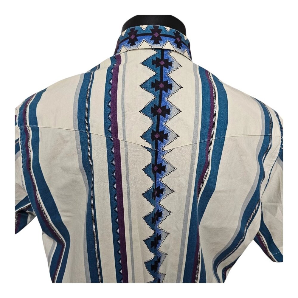 Wrangler Western Pearl Snap Cowboy Short Sleeve Shirt Aztec Large 16.5 VTG - Picture 4 of 10